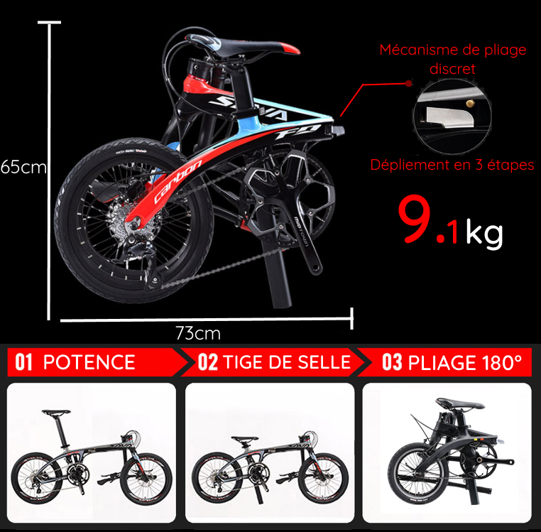 Taille vélo pliant en carbone - Sava Z2 16 pouces